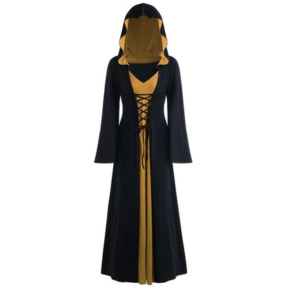 Gothic Women's Lace Up Hooded Cape Dress