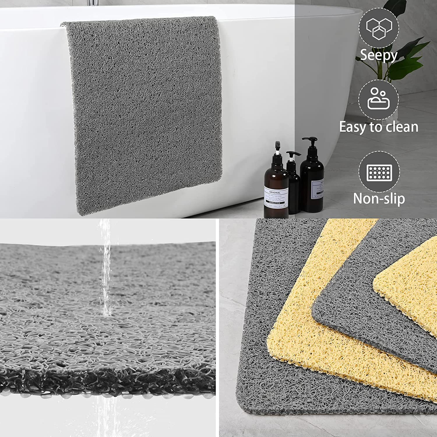Grip Bathroom Shower Mat with Fast Drainage and Support