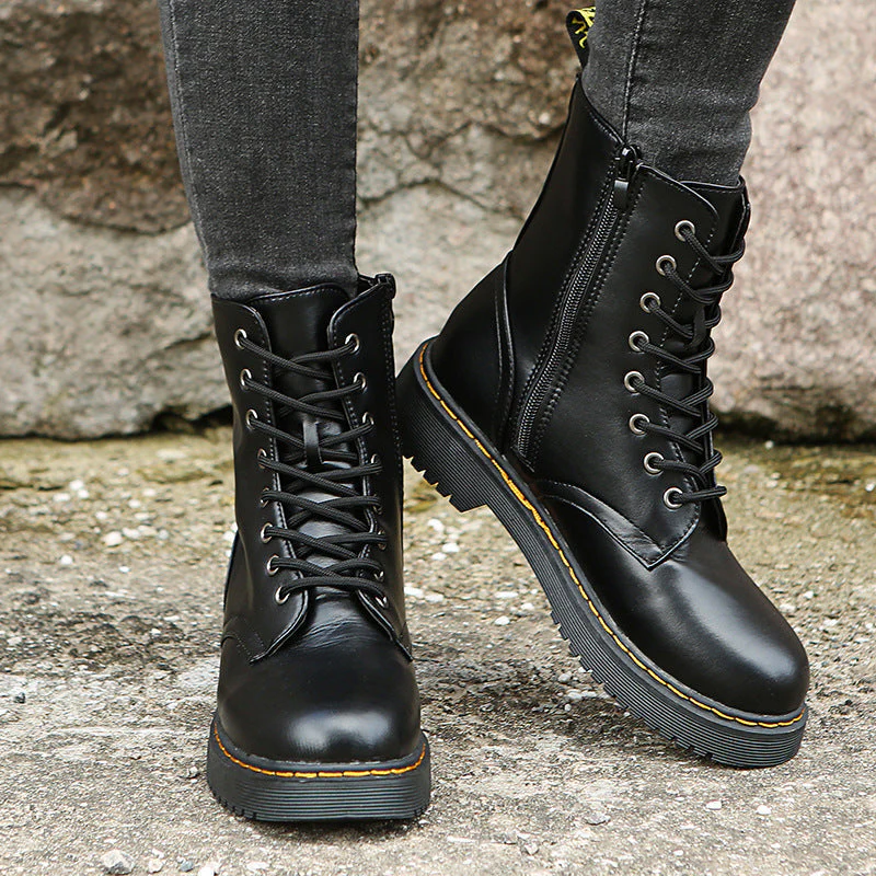 Lace Up Zipper Ankle Boots - Befez