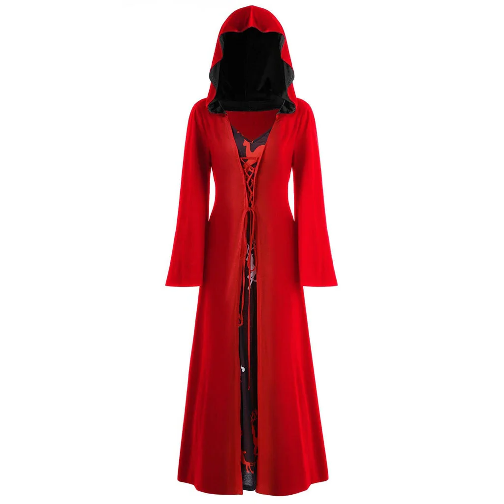 Gothic Women's Lace Up Hooded Cape Dress