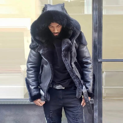 Warm Mens Leather Biker Jacket Coat - Halri
