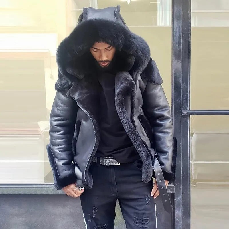 Warm Leather Biker Jacket Men Winter Coat - Befez