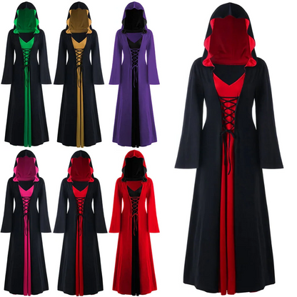 Gothic Women's Lace Up Hooded Cape Dress
