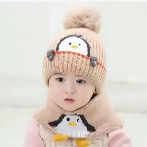Cozy Kid's Penguin Knit Hat and Scarf Set