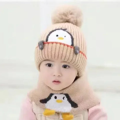 Cozy Kid's Penguin Knit Hat and Scarf Set