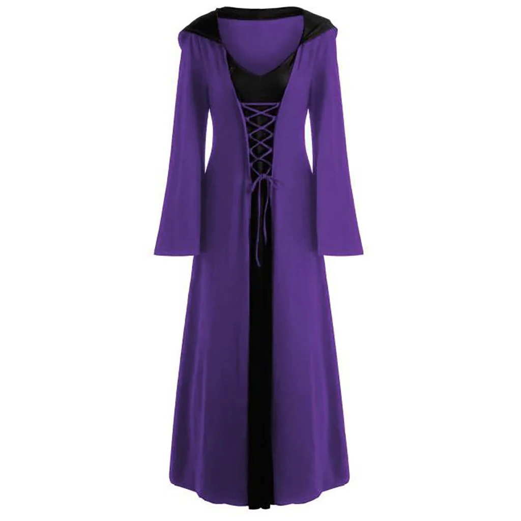 Gothic Women's Lace Up Hooded Cape Dress