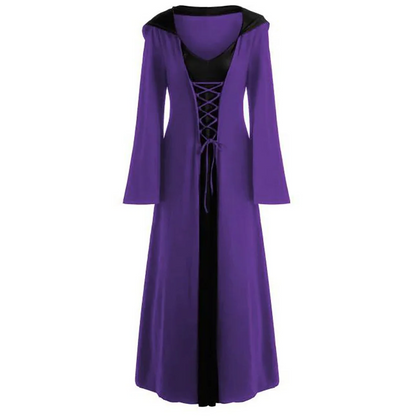 Gothic Women's Lace Up Hooded Cape Dress