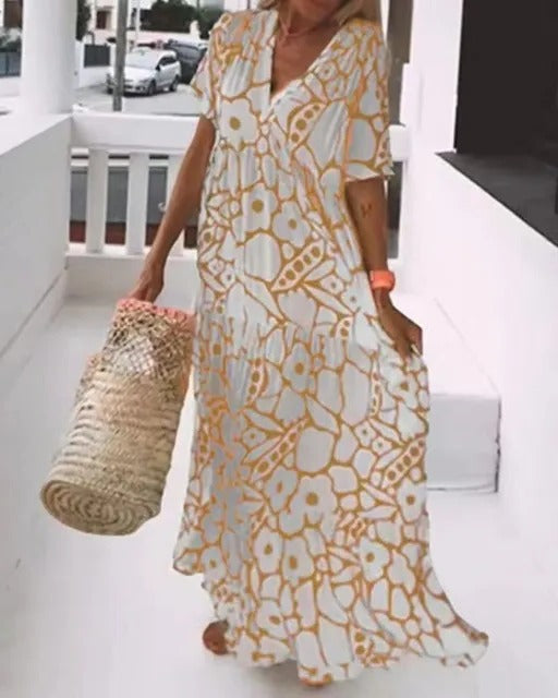 Casual Printed Summer Dress with Shorts Sleeves - Halri