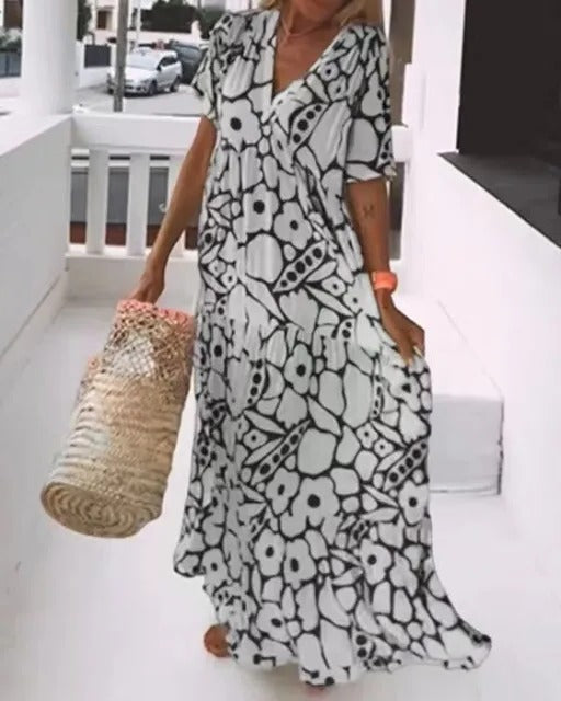 Casual Printed Summer Dress with Shorts Sleeves