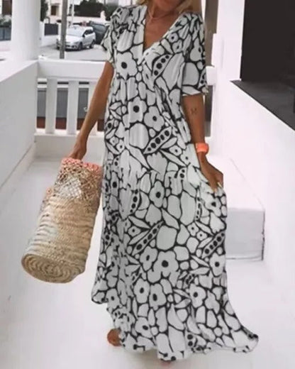Casual Printed Summer Dress with Shorts Sleeves