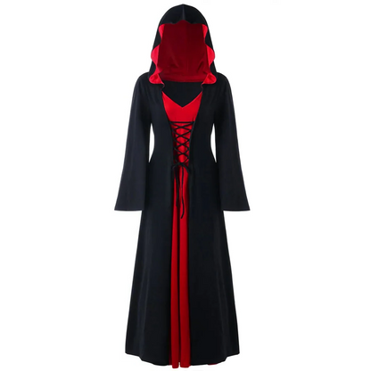 Gothic Women's Lace Up Hooded Cape Cloak Dress - Halri