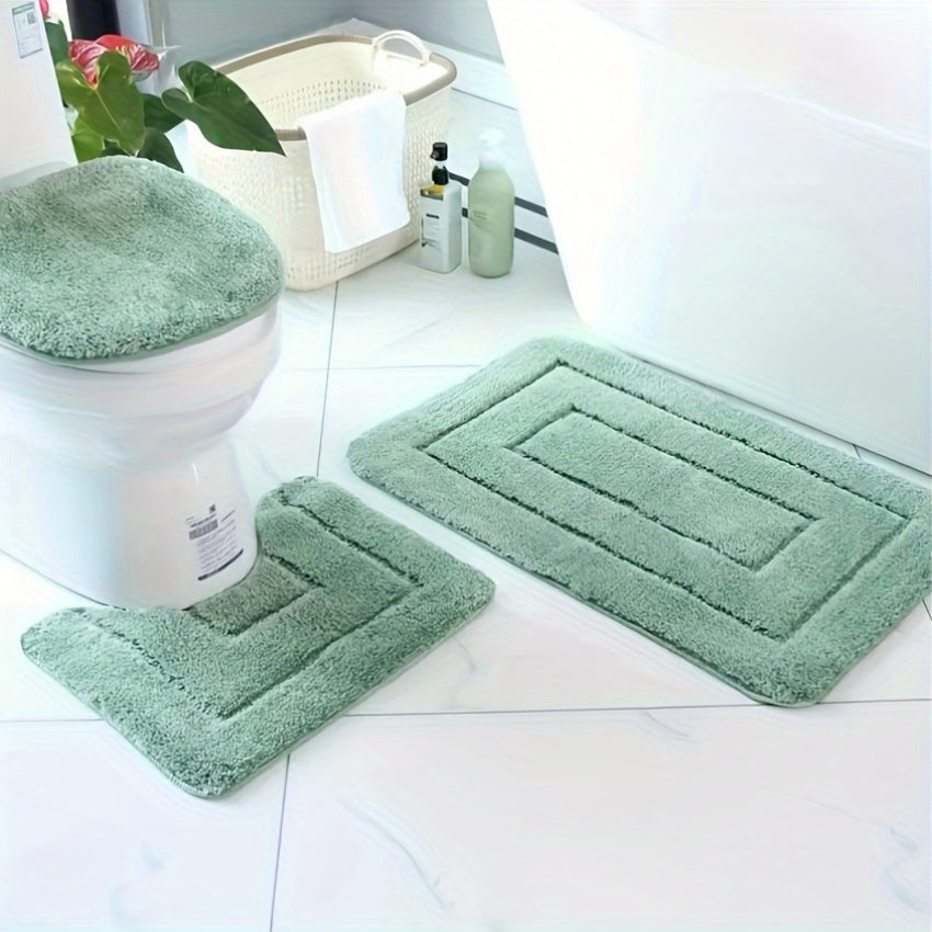 Plush Bathroom Mat Set - Anti-Slip, Fast Dry, Machine Washable