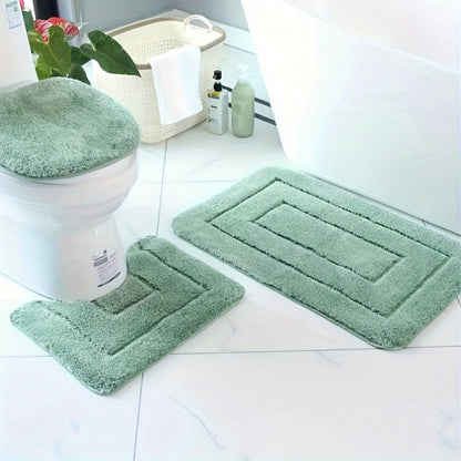 Plush Bathroom Mat Set - Anti-Slip, Fast Dry, Machine Washable