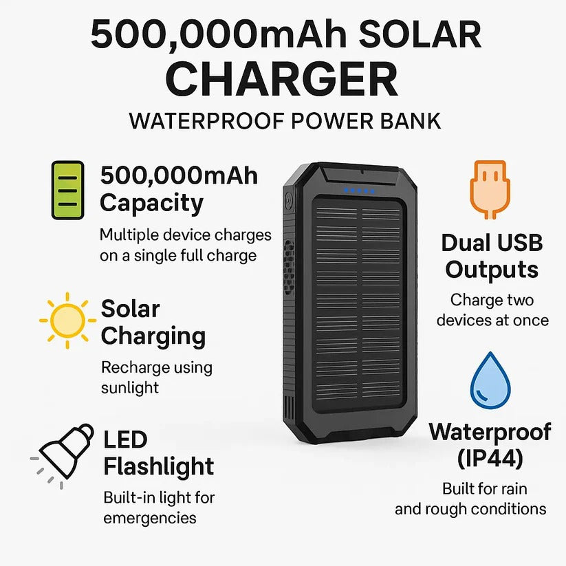 High Capacity Solar Portable Power Bank Waterproof Charger