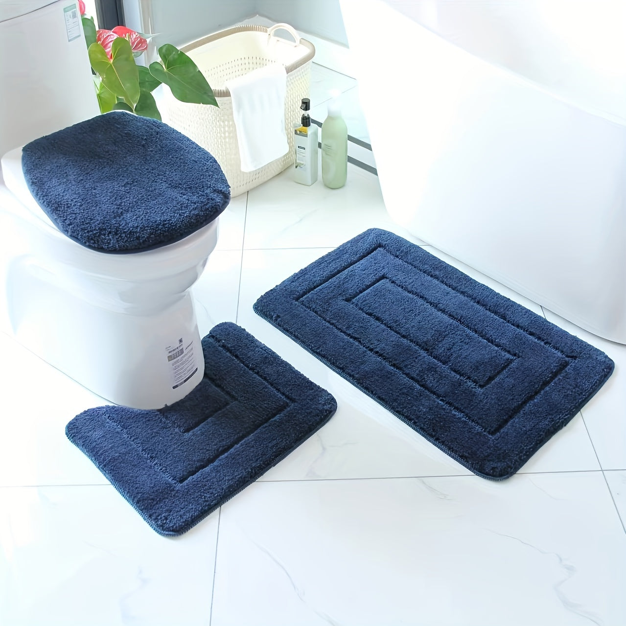 Plush Bathroom Mat Set - Anti-Slip, Fast Dry, Machine Washable