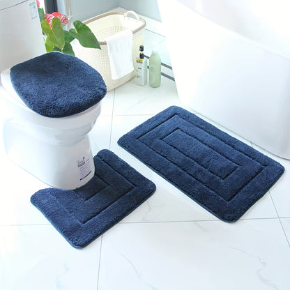 Plush Bathroom Mat Set - Anti-Slip, Fast Dry, Machine Washable