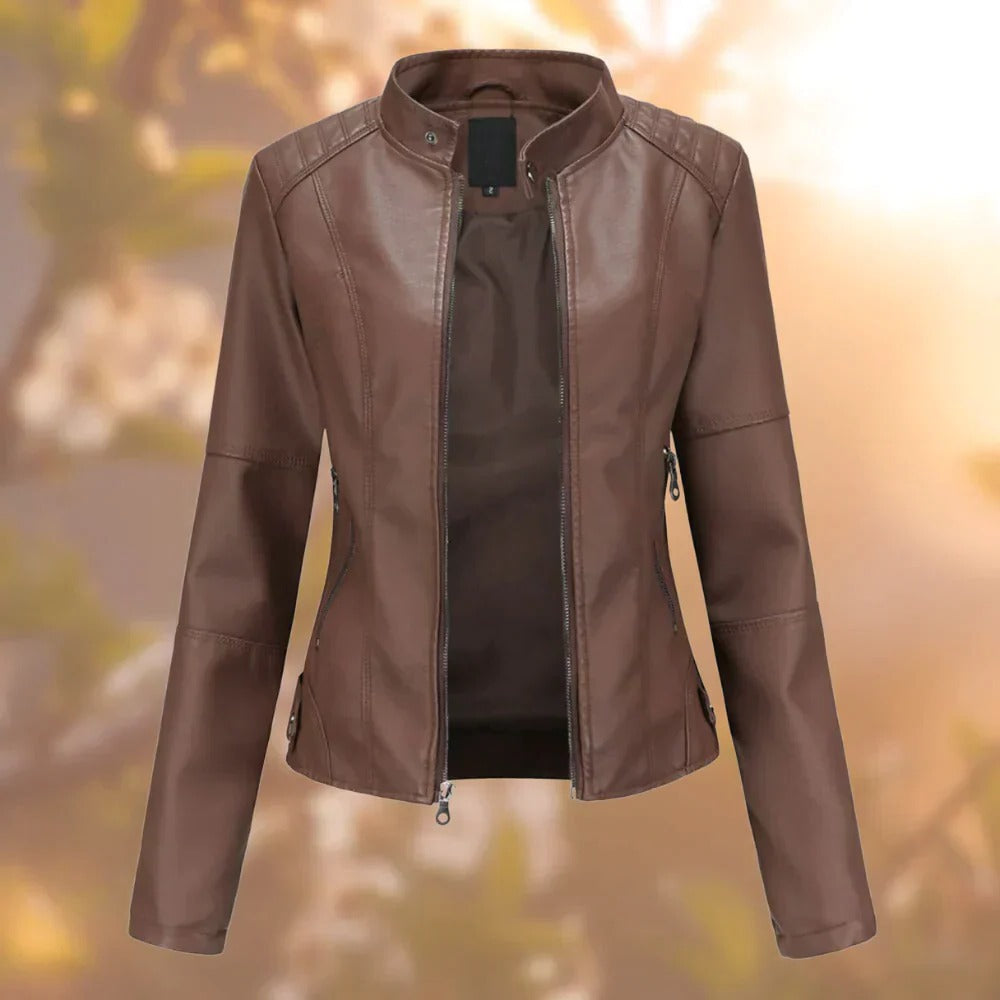 Ladies Genuine Leather Biker Jacket