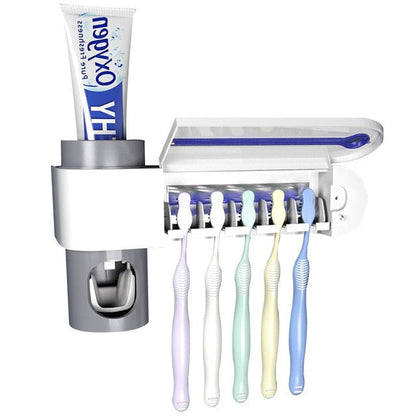Sanitizing Toothbrush Holder with Built-in Toothpaste Dispenser
