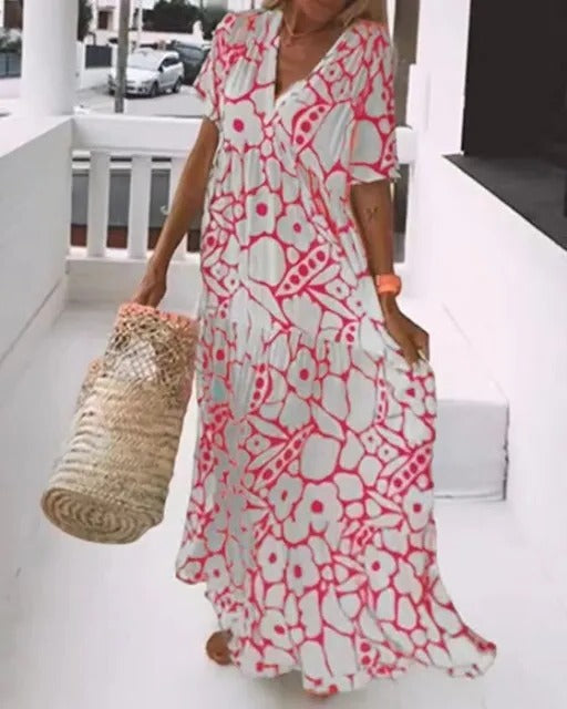 Casual Printed Summer Dress with Shorts Sleeves