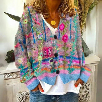 Women's Floral Print Crew Neck Sweater