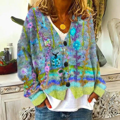 Women's Floral Print Crew Neck Sweater