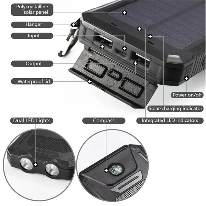 High Capacity Solar Portable Power Bank Waterproof Charger