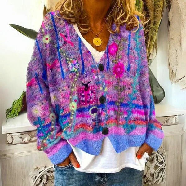 Women's Floral Print Crew Neck Sweater