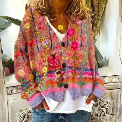 Women's Floral Print Crew Neck Sweater - Halri