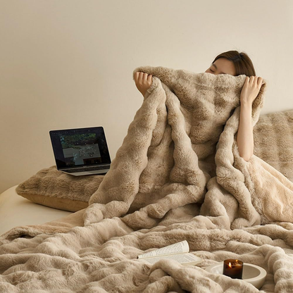 Plush Reversible Rabbit Fur Throw Blanket