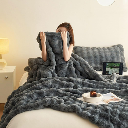 Plush Reversible Rabbit Fur Throw Blanket