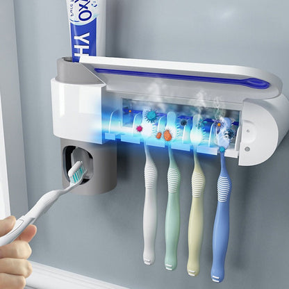 Sanitizing Toothbrush Holder with Built-in Toothpaste Dispenser - Halri
