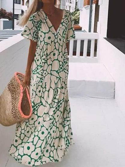 Casual Printed Summer Dress with Shorts Sleeves