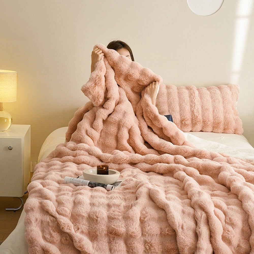 Plush Reversible Rabbit Fur Throw Blanket
