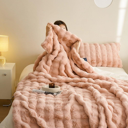 Plush Reversible Rabbit Fur Throw Blanket