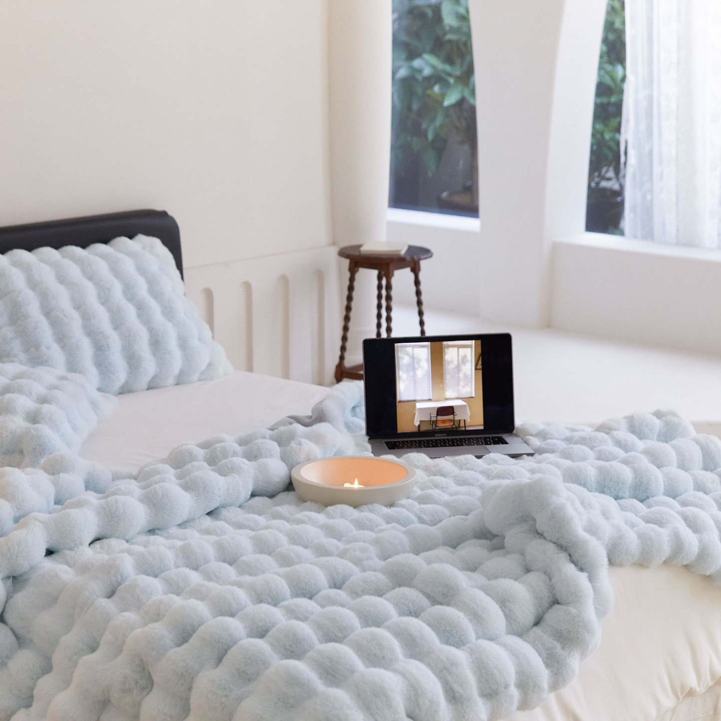 Plush Reversible Rabbit Fur Throw Blanket