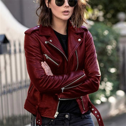 Premium Leather Biker Jacket in Rich Colors