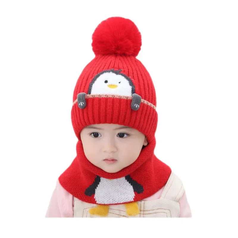 Cozy Kid's Penguin Knit Hat and Scarf Set