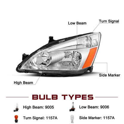 Chrome Honda Accord Headlights 03-07 2/4 Door Pair