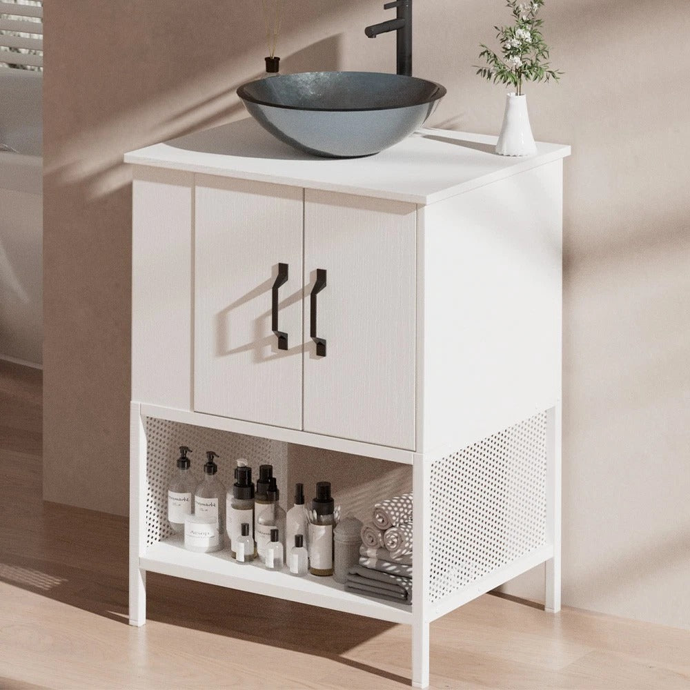 White 24 Bathroom Vanity with Sink and Storage Cabinet - Halri