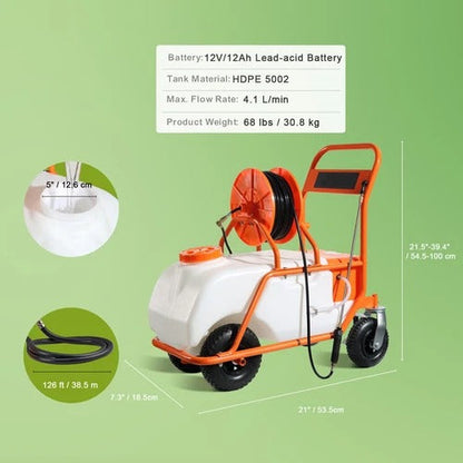 Portable 15 Gallon Garden Sprayer Cart on Wheels