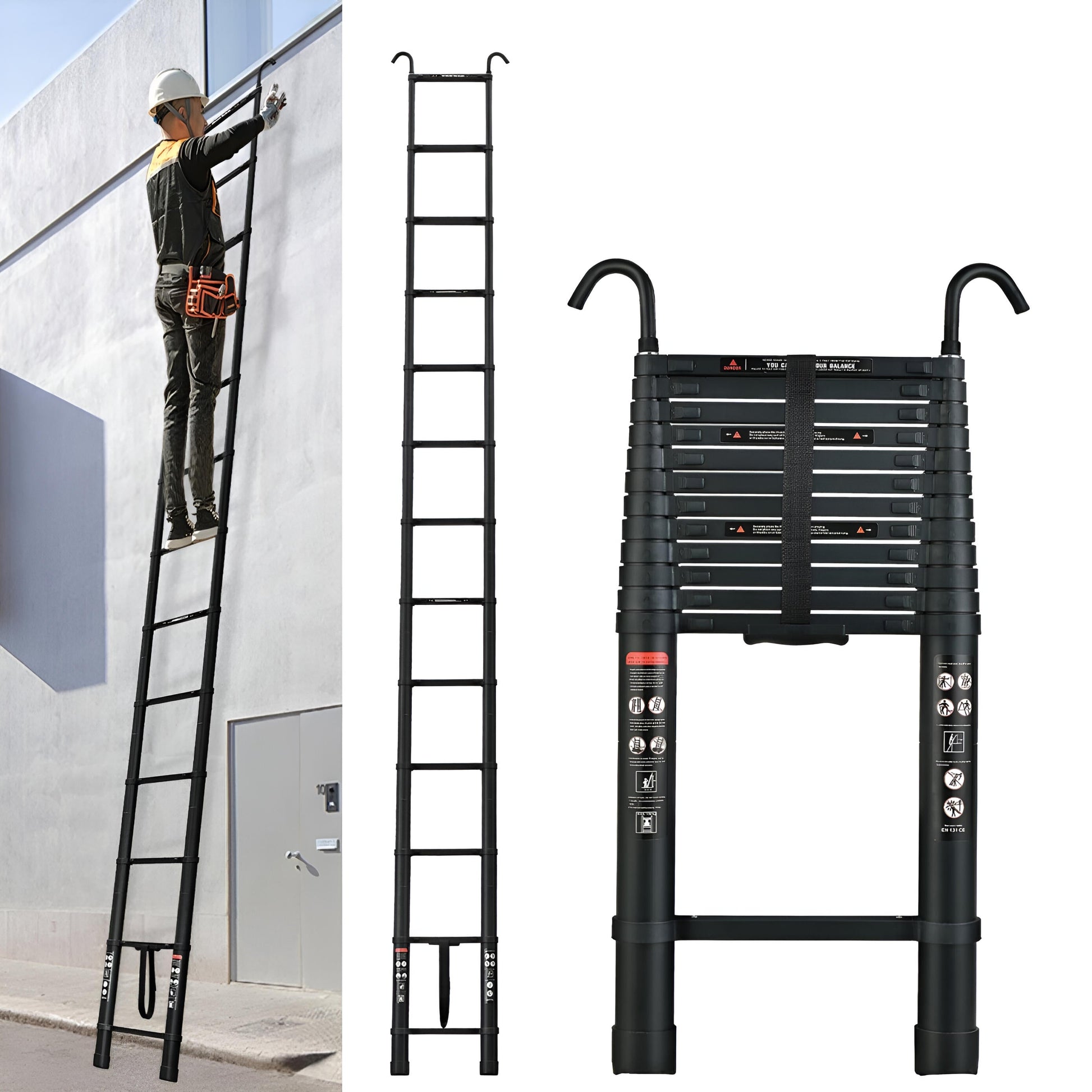 Portable Folding Aluminum Ladder with 2 Hooks - Halri