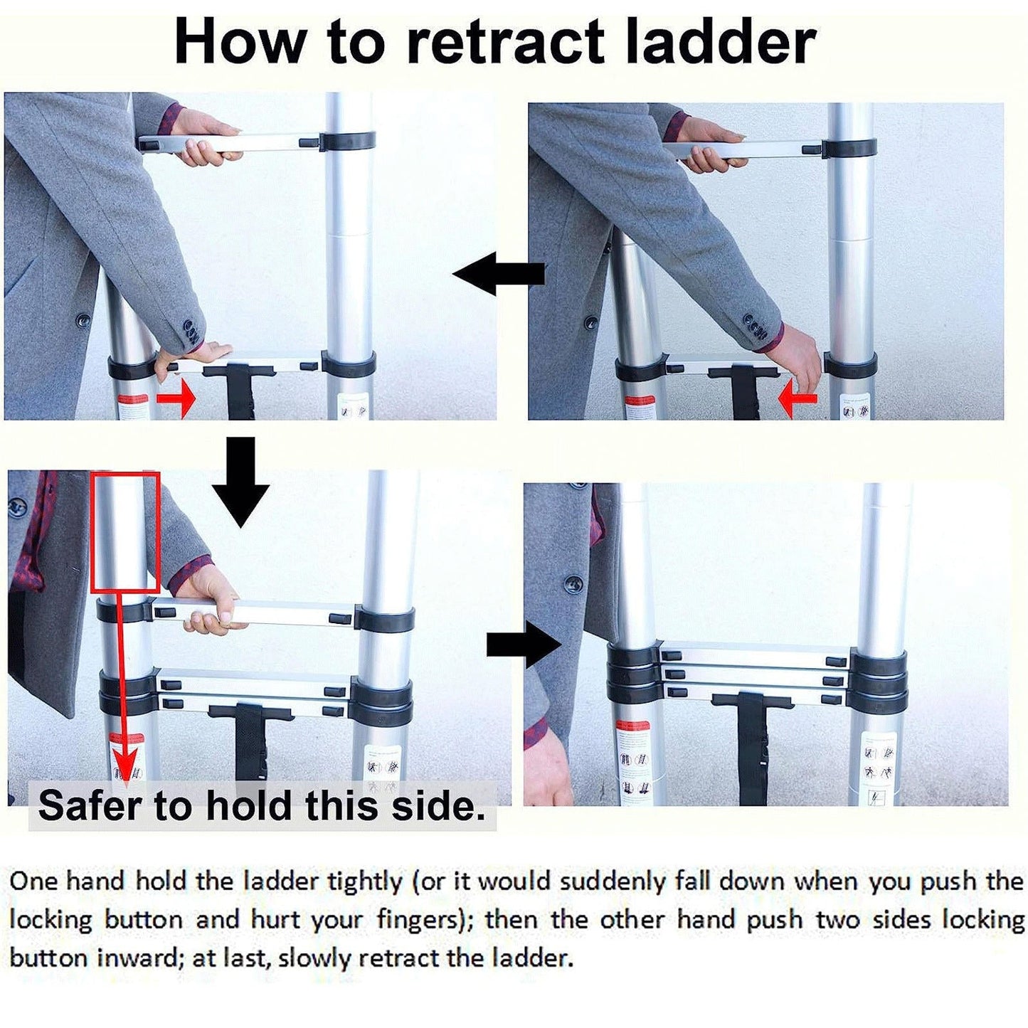 Portable Folding Aluminum Ladder with 2 Hooks