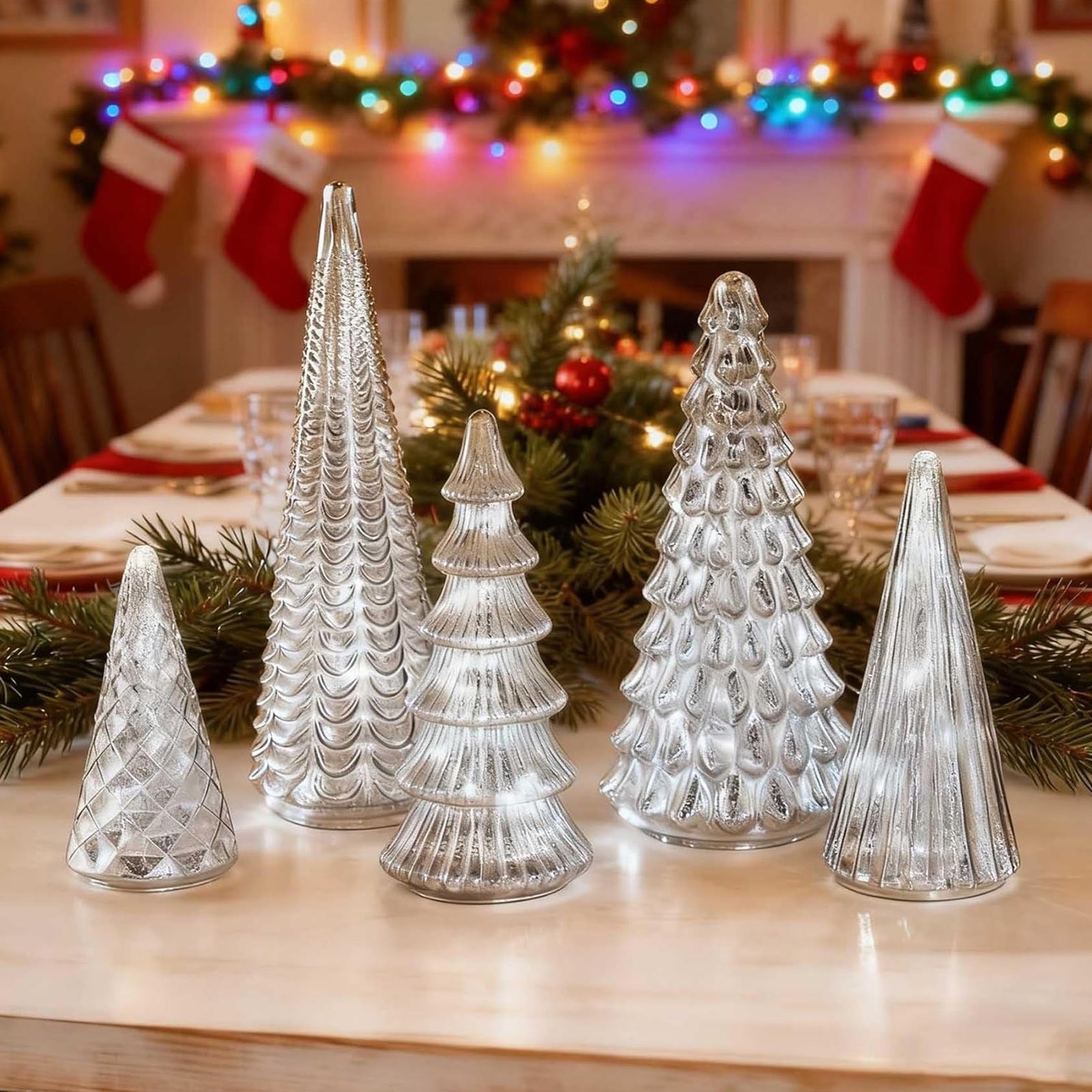 Festive LED Pine Cone Set – 5pc Silver Christmas Decor - Halri