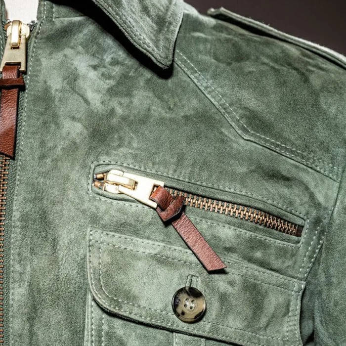 Classic Mens Suede Zip Jacket with Pocket