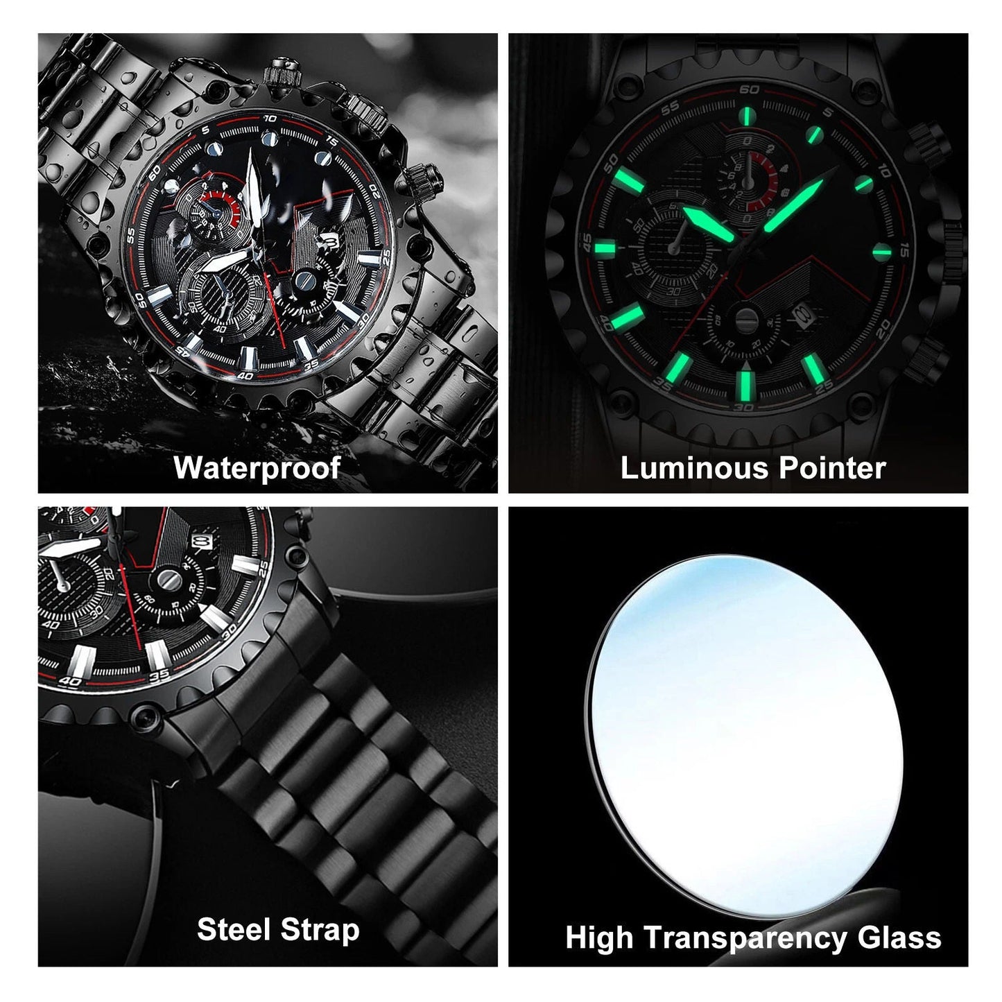Men's Silver Sports Water Resistant Chrono Watch