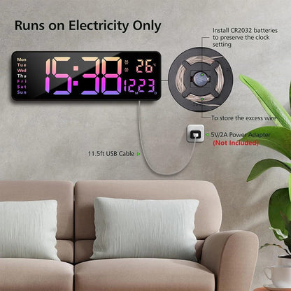 Extra Large Display LED Wall Clock with Date and Timer