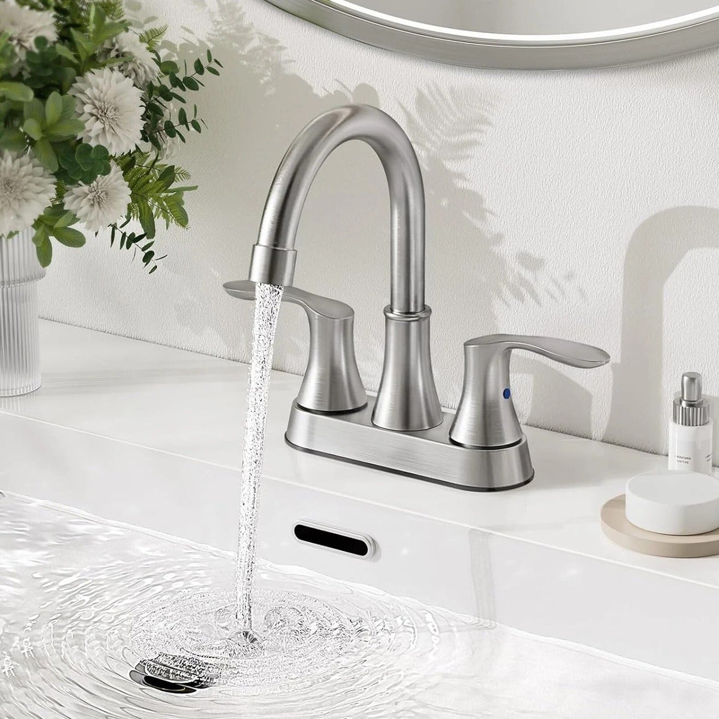 Modern 3 Hole Bathroom Faucet Brushed Nickel Mixer
