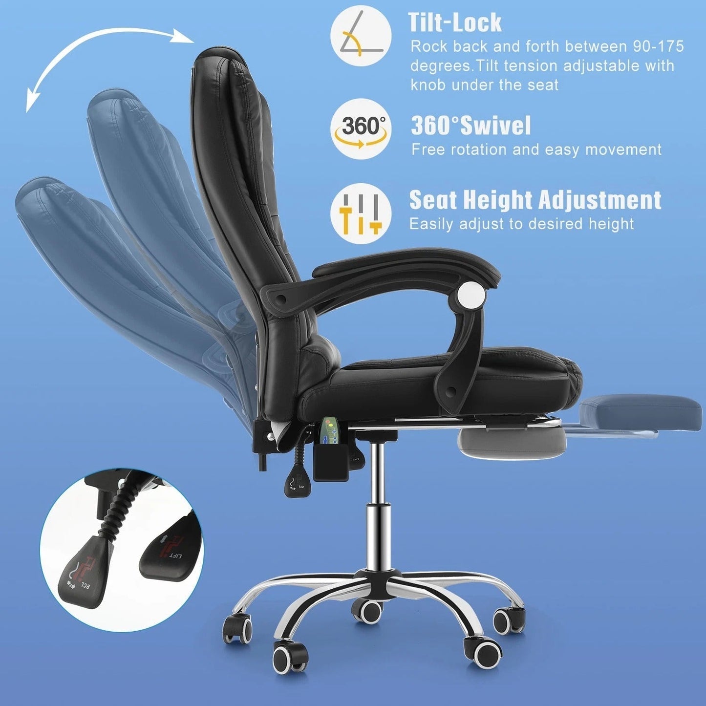 Comfortable Office Chair with Massage and Adjustable Back