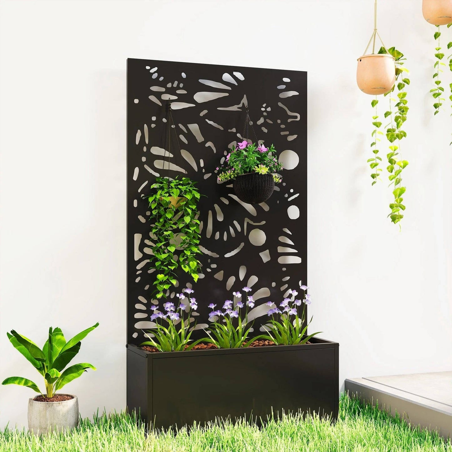 Elevated Steel Garden Planter With Lattice - Halri