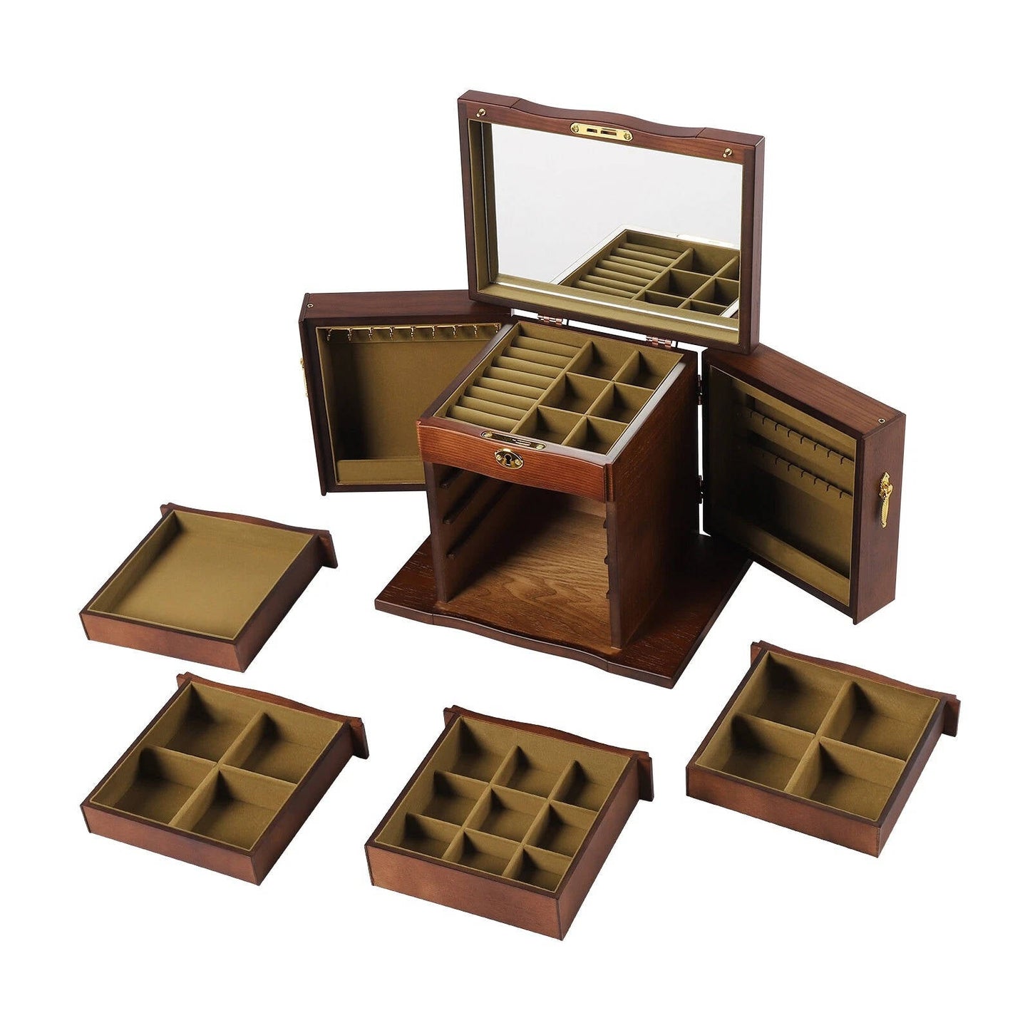 Deluxe Jewelry Storage Case with Mirror and Drawers